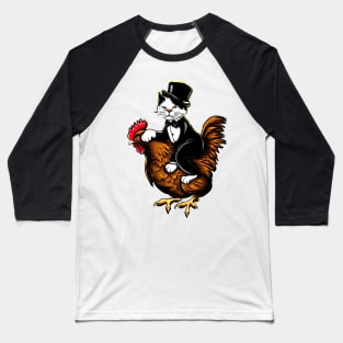 Tuxedo Cat on a Chicken Funny Baseball T-Shirt